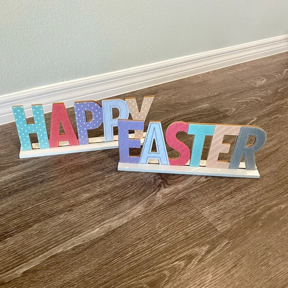 Happy Easter Wooden Sign w/felt pastel felt design - Picture 6 of 7